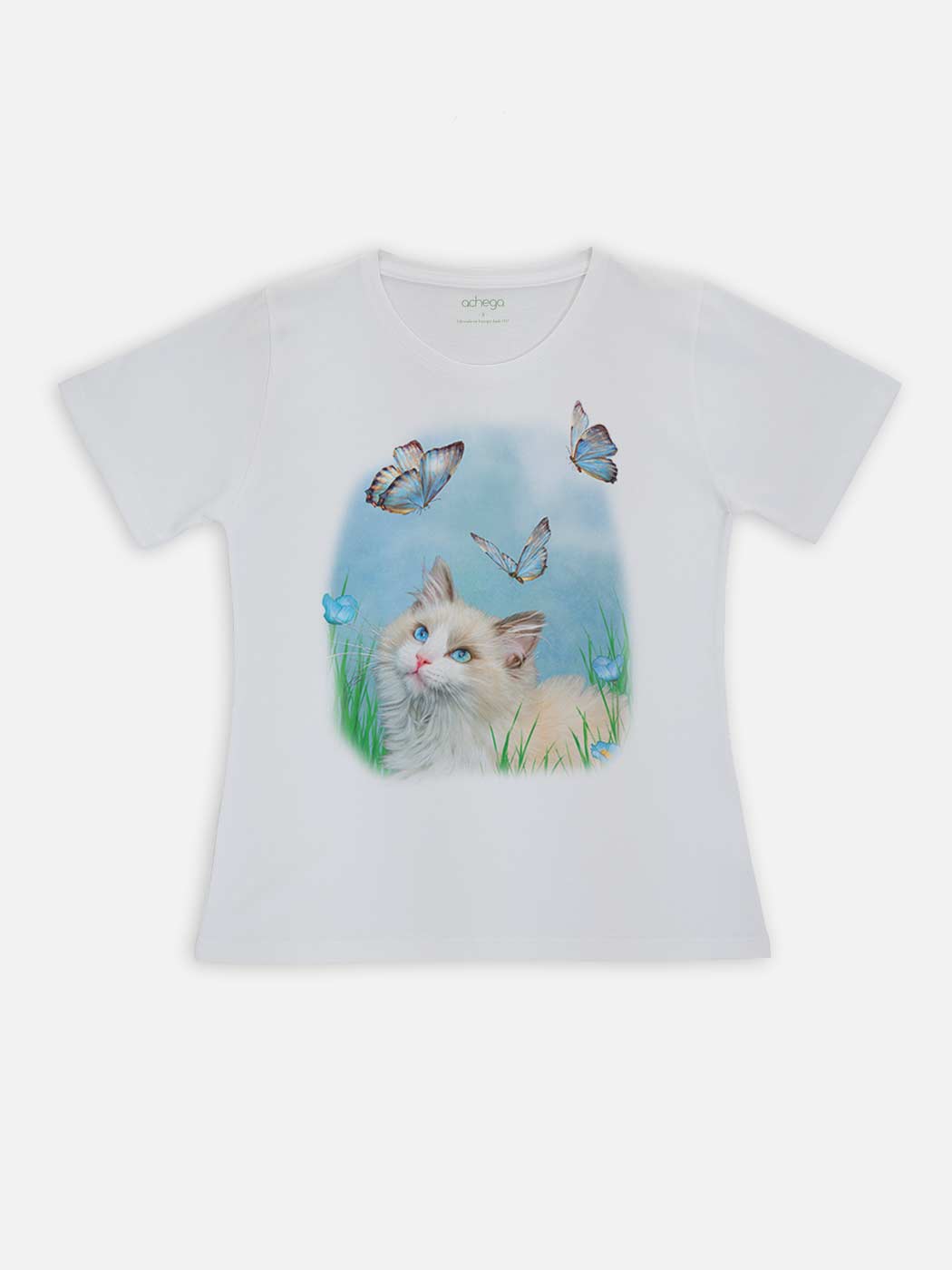 Rag Doll Cat T-shirt with Butterflies in 100% Cotton