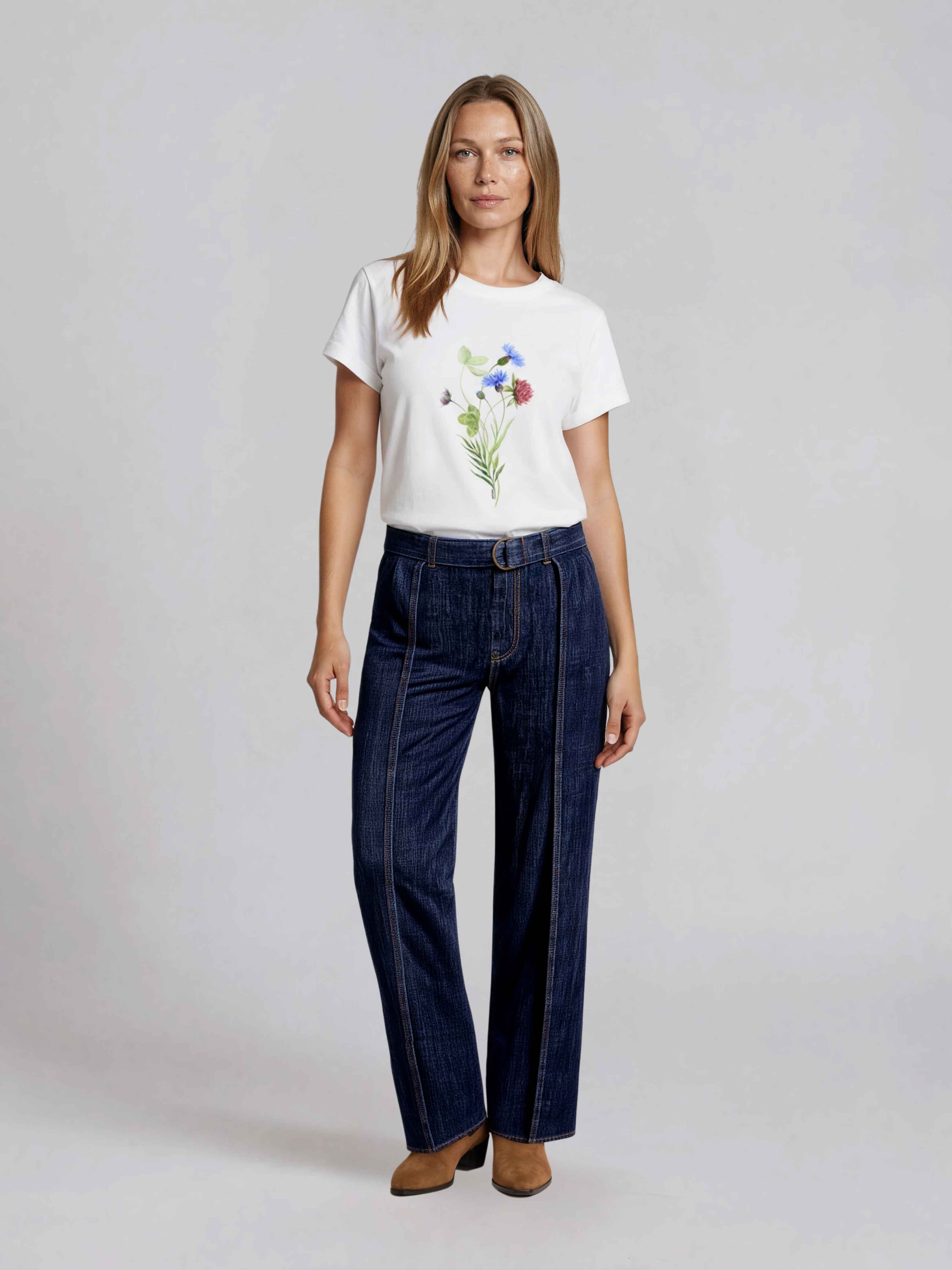 Camiseta ajustada con estampado floral, 100 % algodón