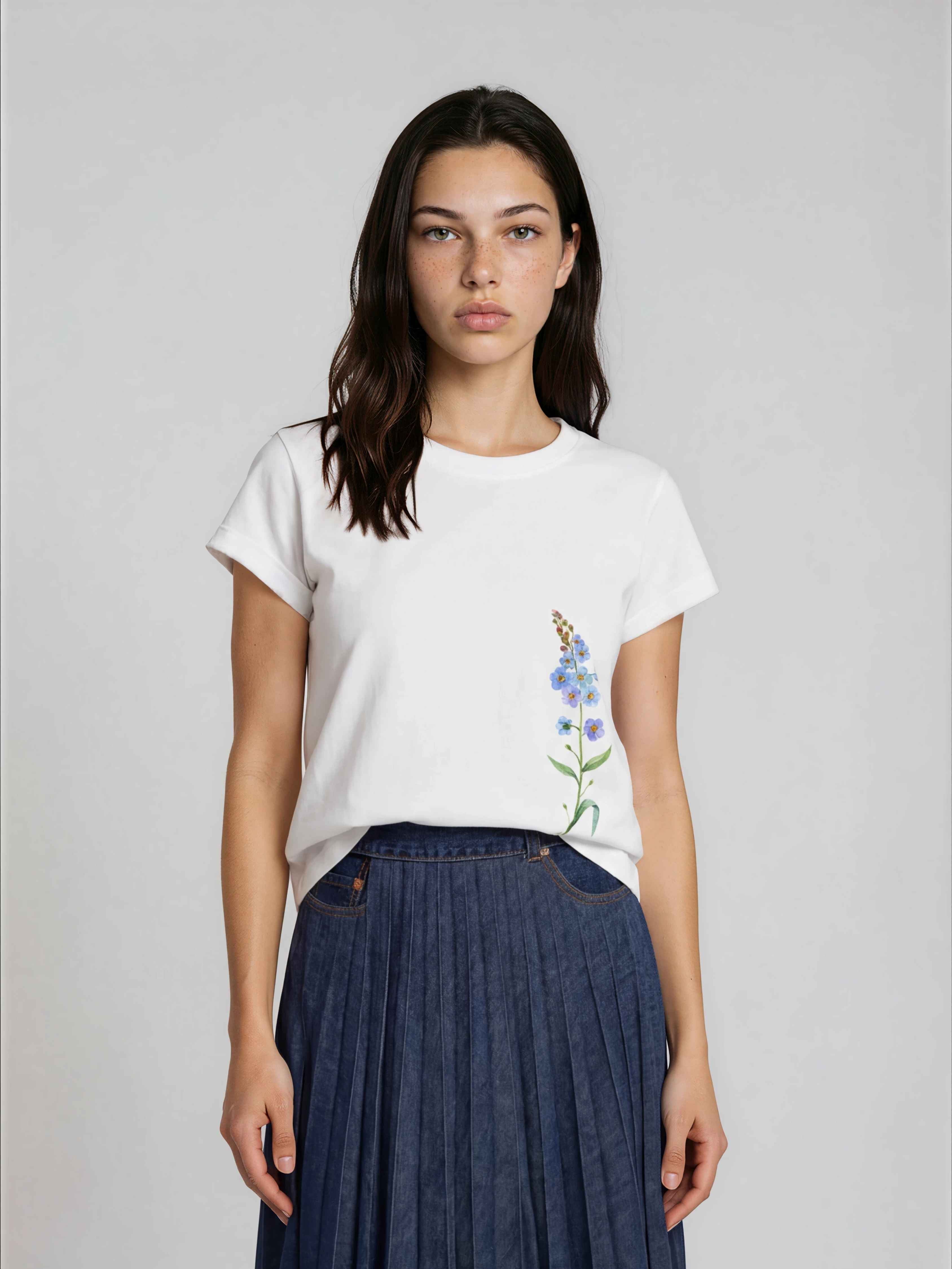 T-shirt elegante Câmpanula Azul 100% Algodão