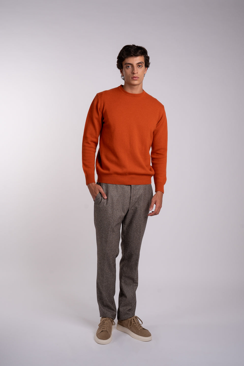 Men's terracotta orange jersey sweater with a regular fit