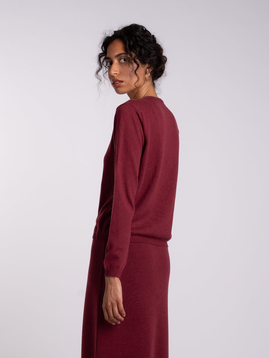 Camisola de Manga Comprida em Lã Merino e Algodão Orgânico Borgonha