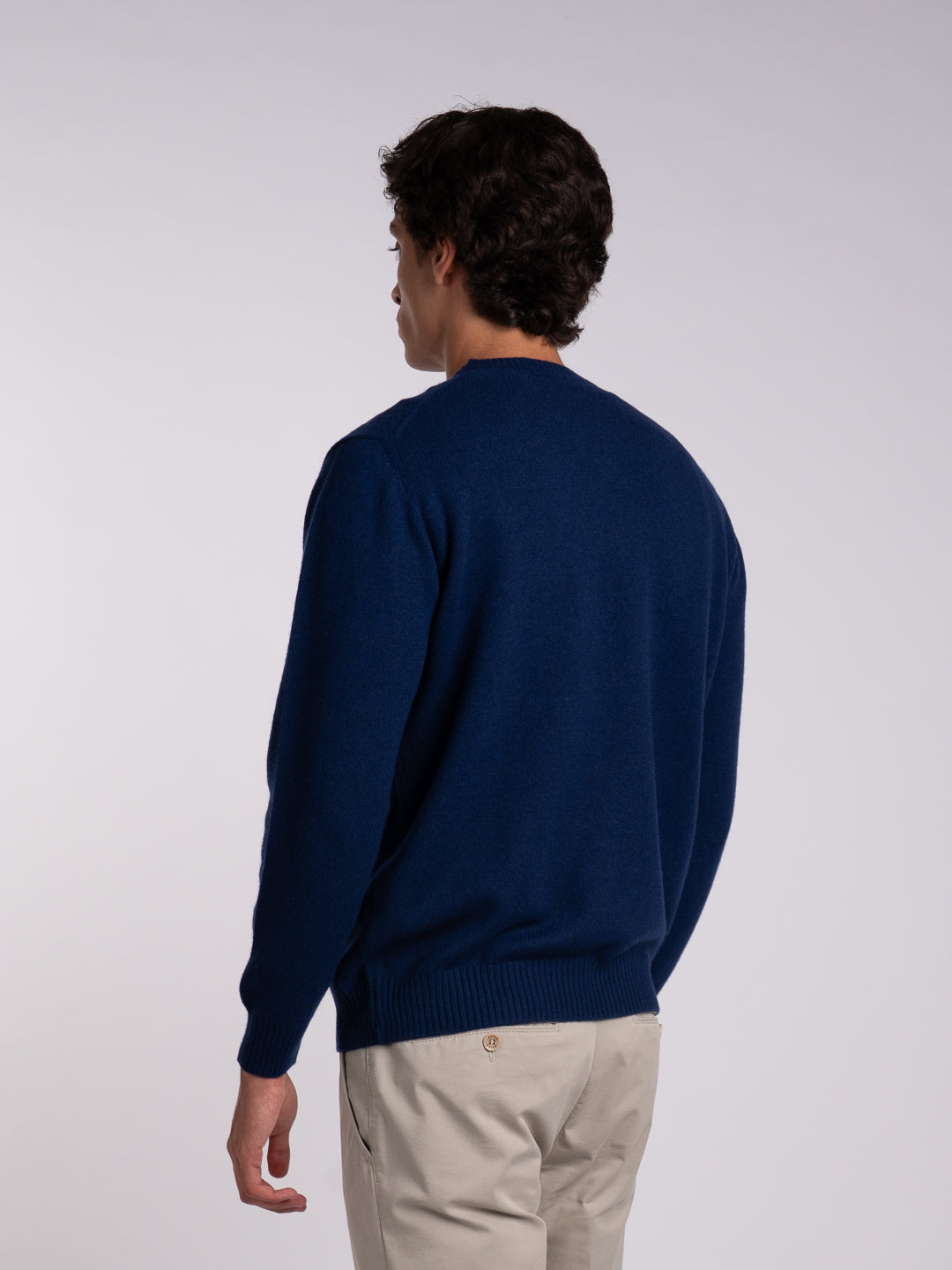 Men's midnight blue cashmere and merino wool sweater, made in Portugal