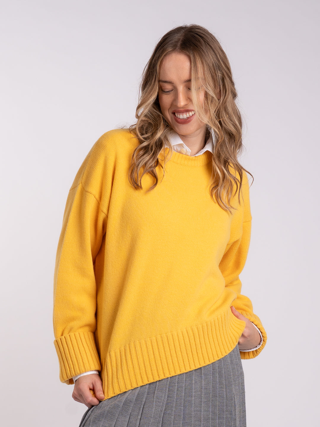 Camisolão chunky em Lambswool amarelo para senhora | Achega