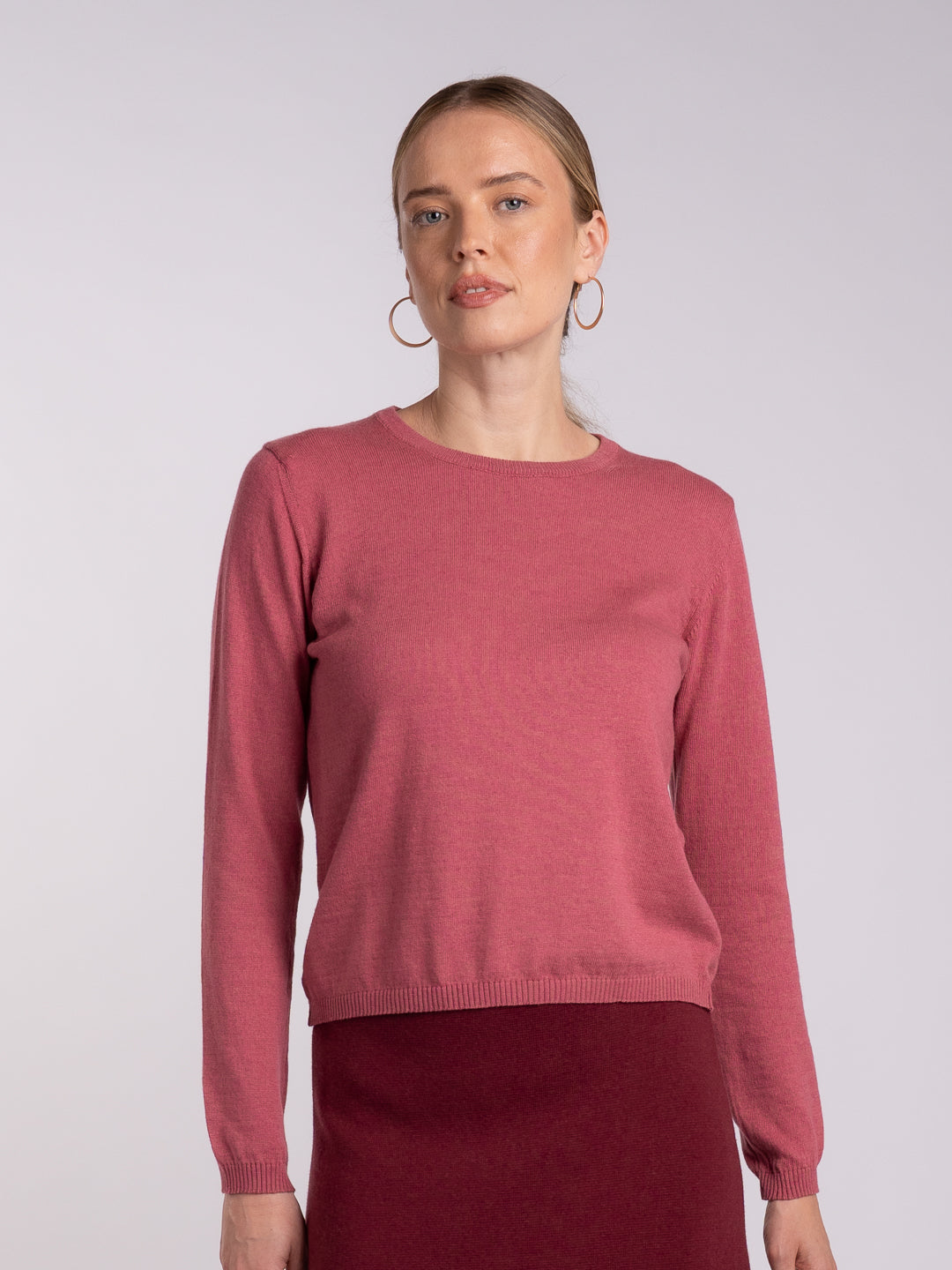 Camisola de Manga Comprida em Lã Merino e Algodão Orgânico Rosa Coral