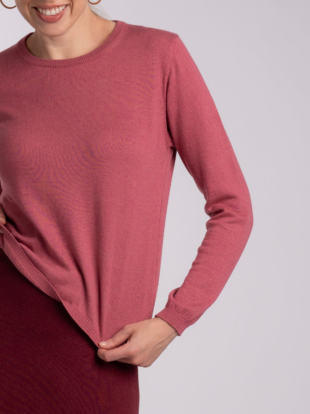 Camisola de Manga Comprida em Lã Merino e Algodão Orgânico Rosa Coral