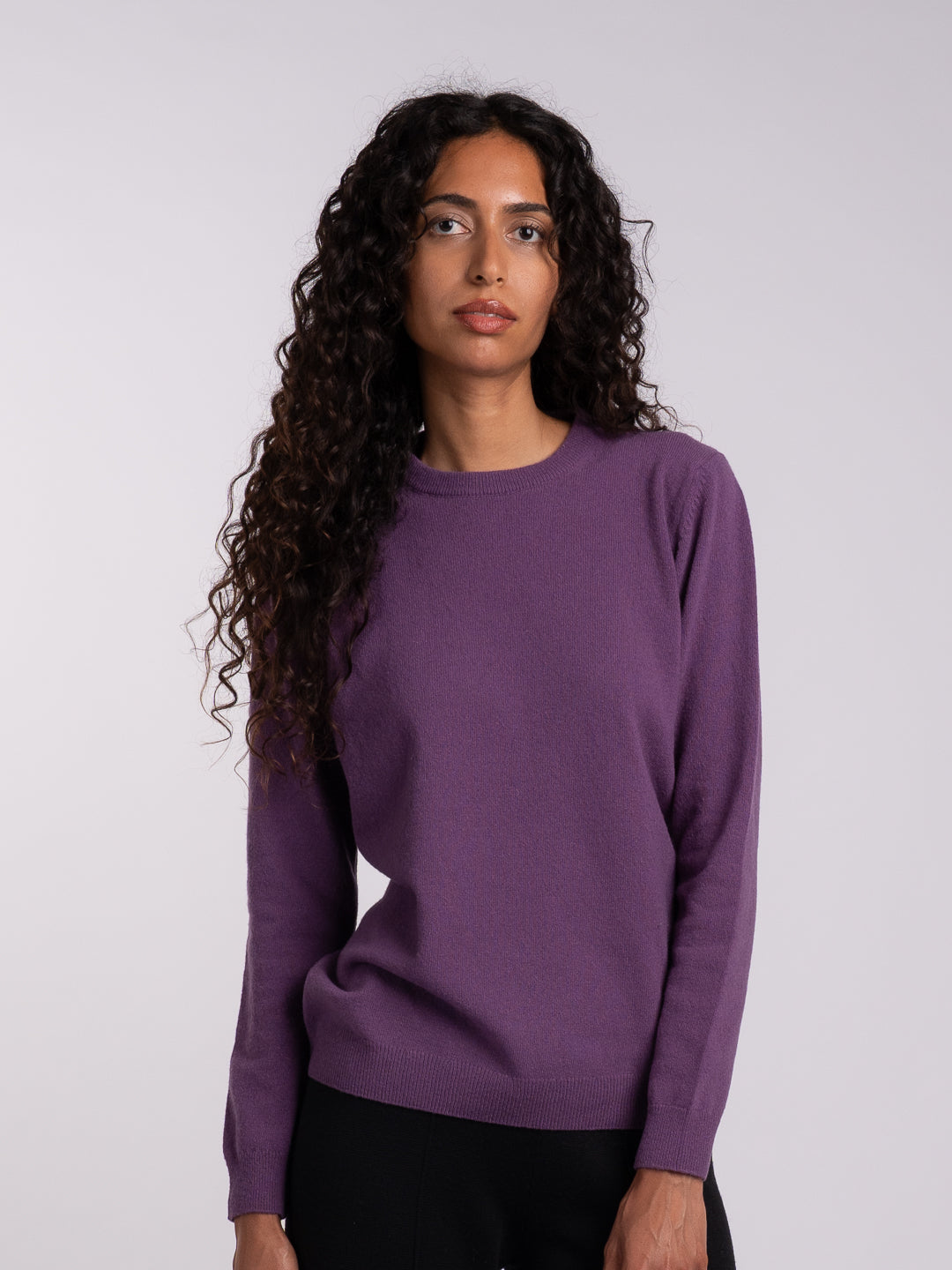 Camisola de malha em Lambswool roxo claro para senhora - vista frontal | Achega