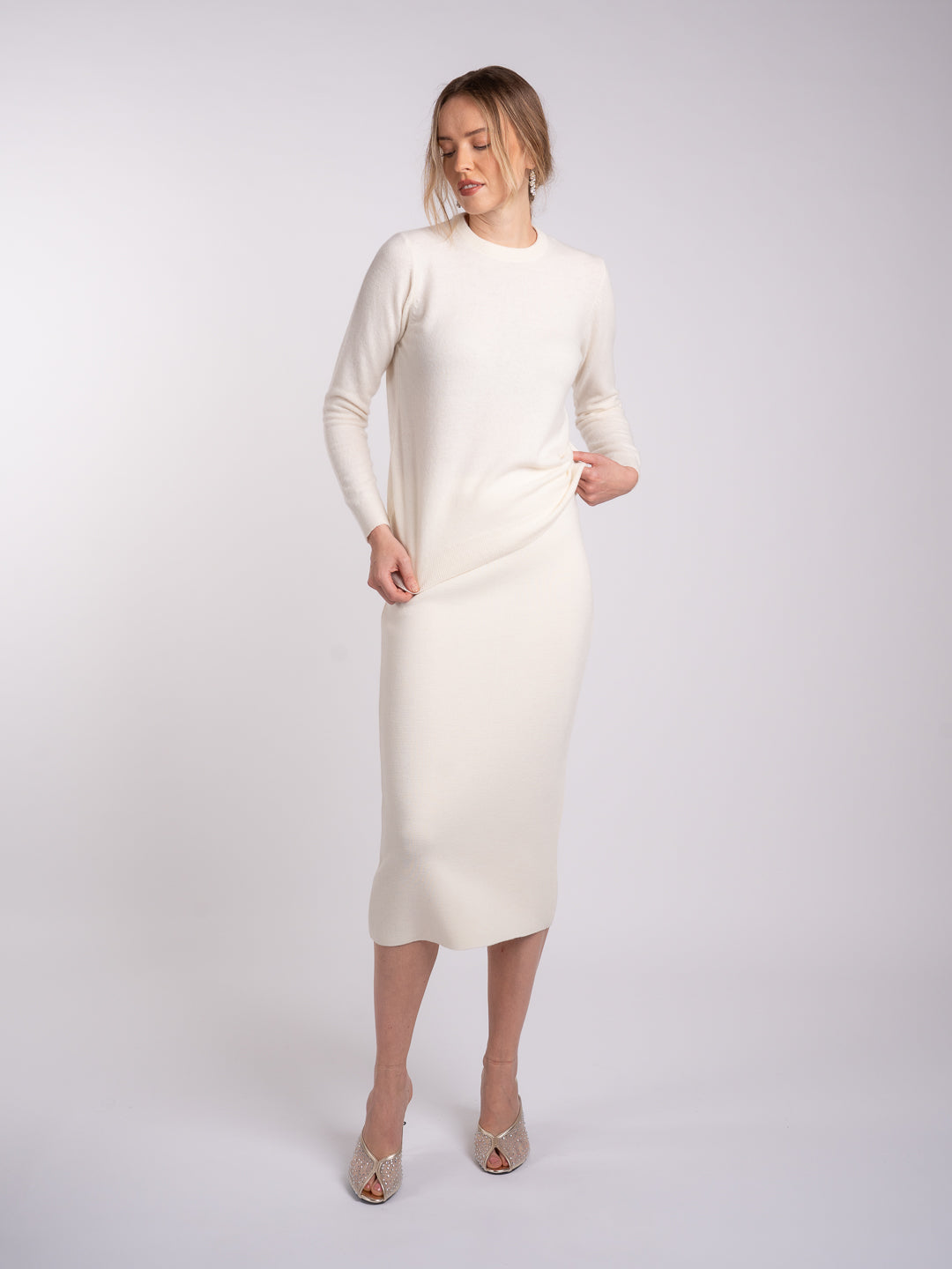 Camisola de Malha em Lambswool - Branco Pérola