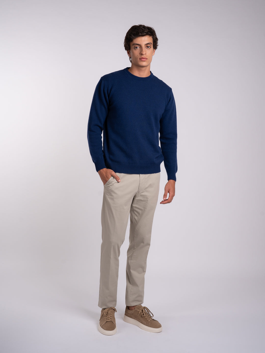 Men's midnight blue jersey-knit sweater with a regular fit