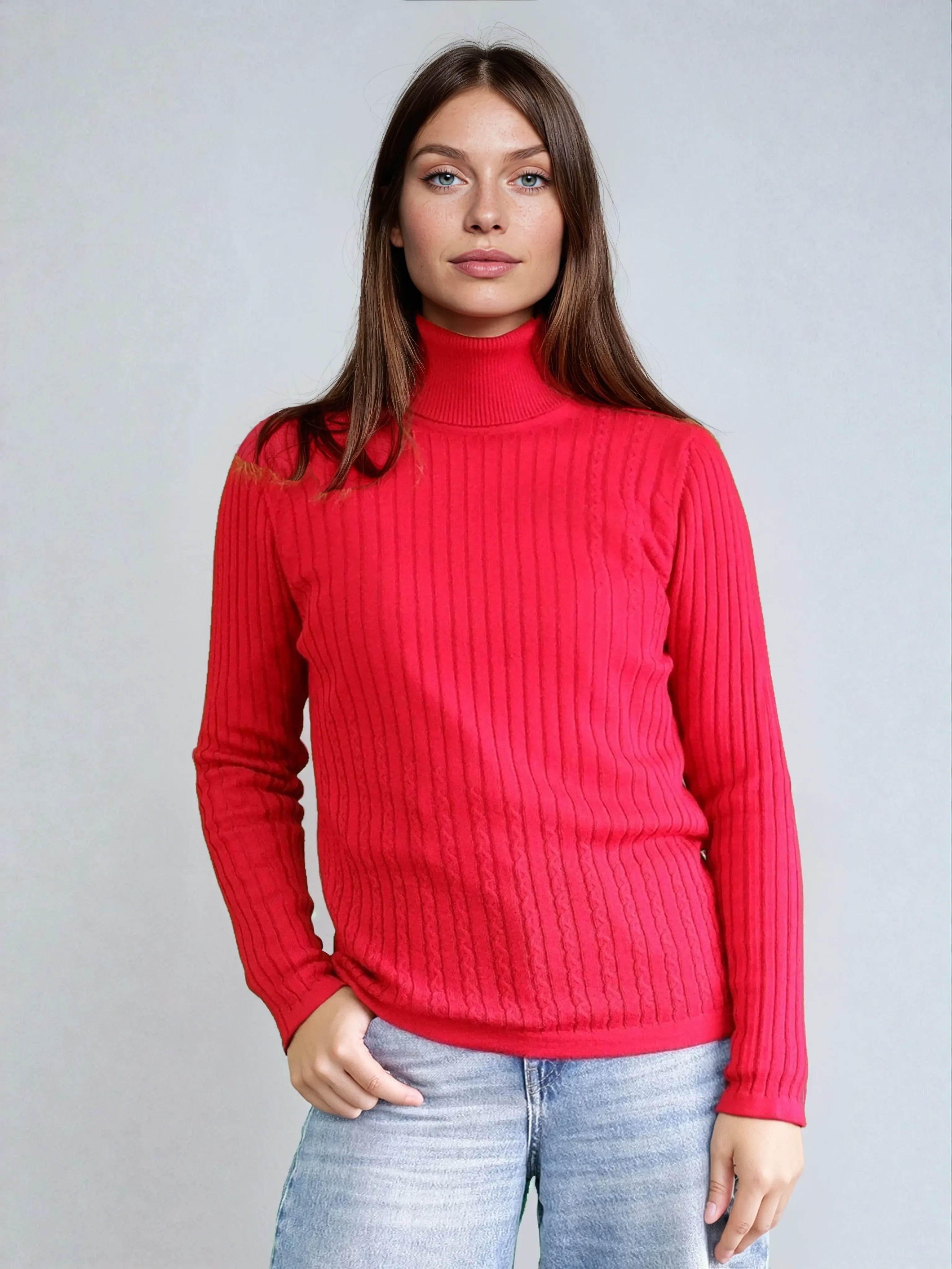 Structured Merino Wool Turtleneck Sweater - Red