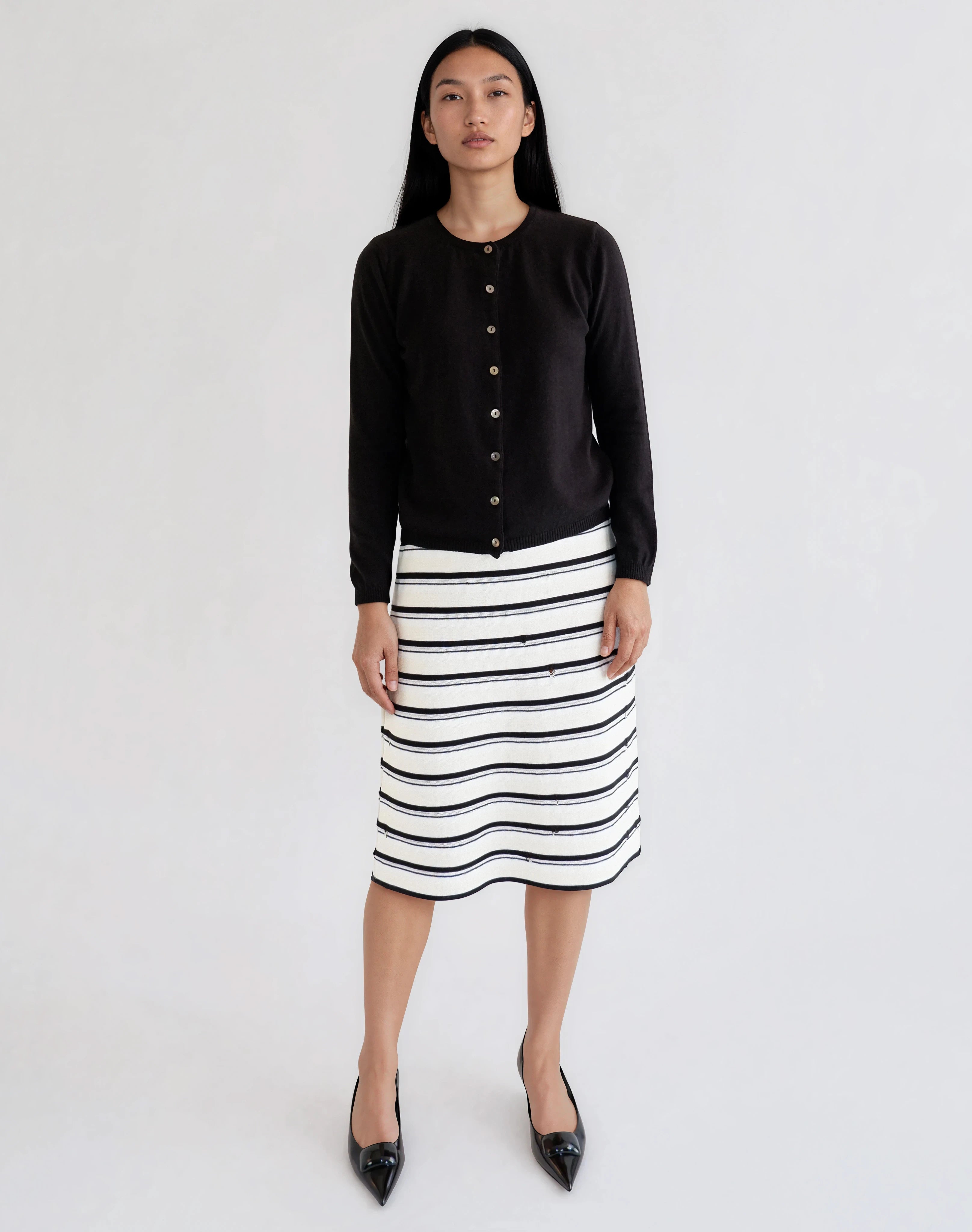 Round Neck Cardigan in Merino Wool and Organic Cotton