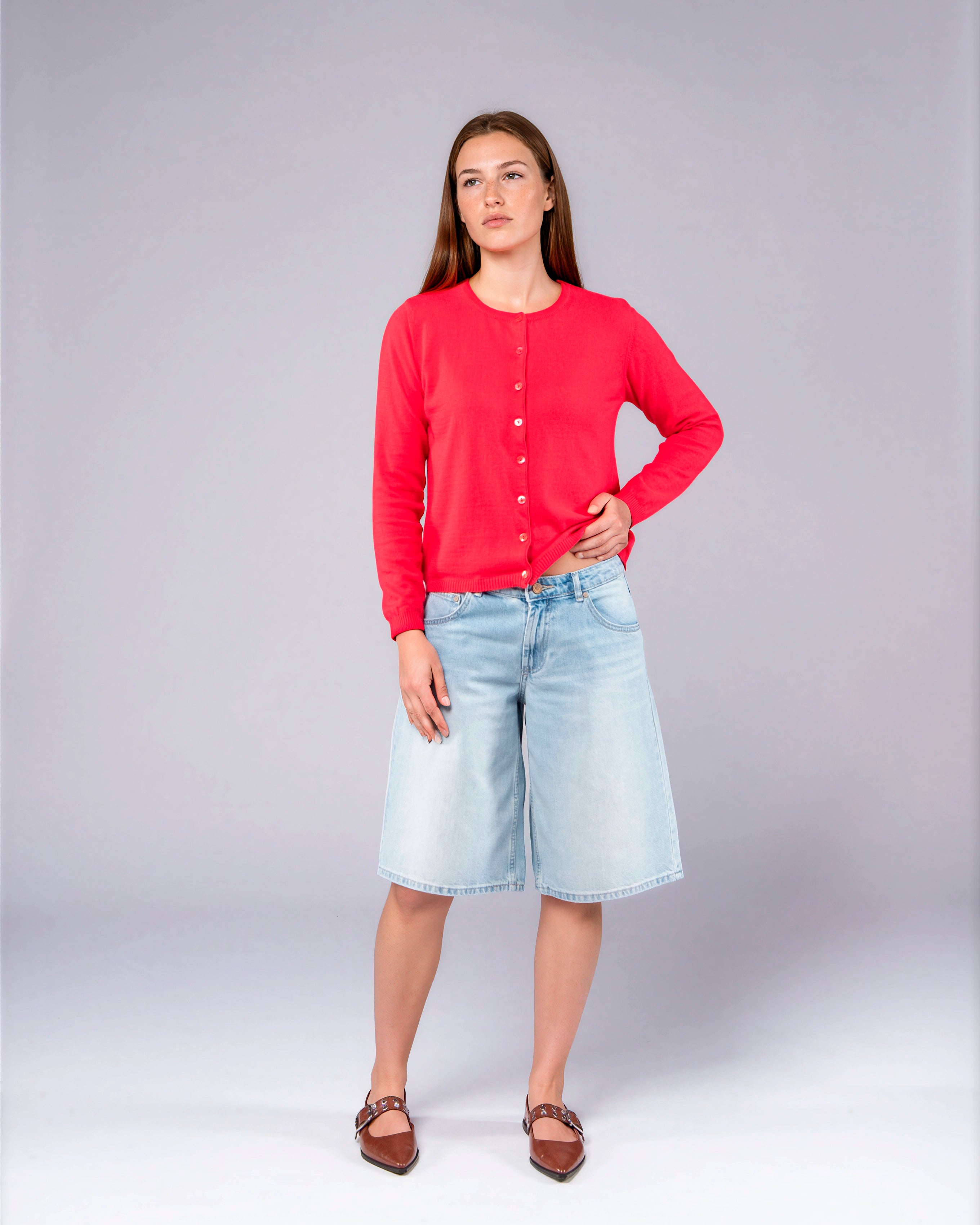 Chaqueta de cuello redondo de lana merina y algodón orgánico